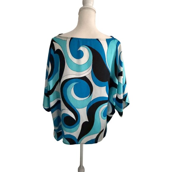 MICHAEL KORS Blue Swirl Mod Print Batwing Sleeve Top Size XL - Picture 4 of 7